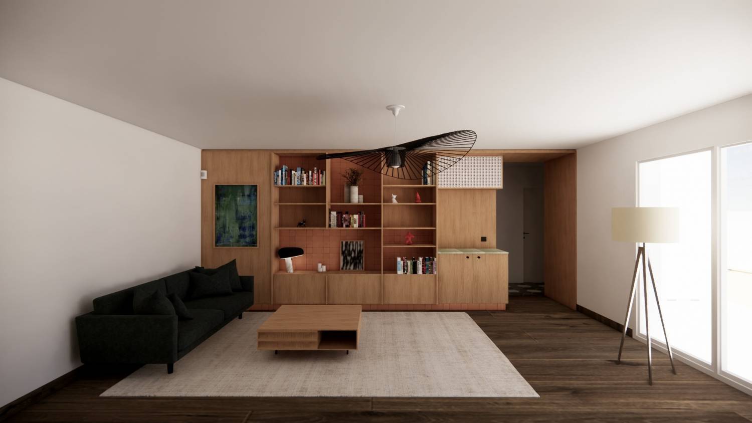 Project DFR - Version 2 w/ cupboard on the right - Custom living room furniture © Studio Flodeau